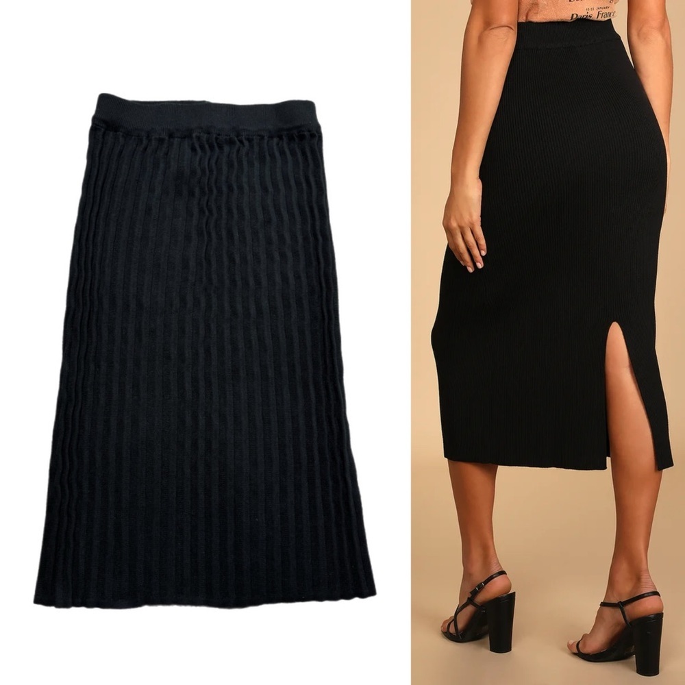 Commense Black Knit Pleated Pencil Skirt S